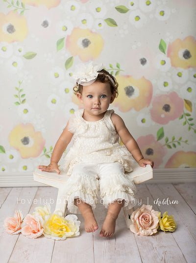 Peach Pink White Posey Flowers Printed Backdrop - 6350