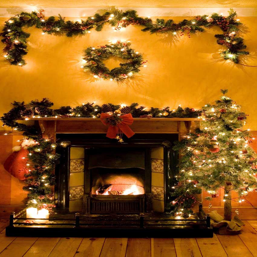 Christmas Fireplace Garland Backdrop 202 Backdrop Outlet