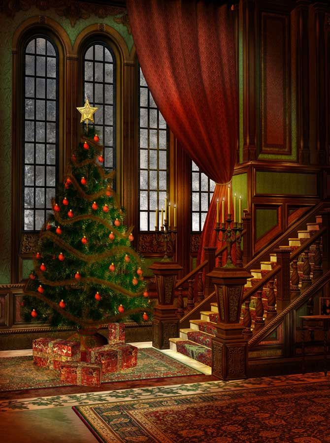 Victorian Christmas Tree Printed Backdrop - 259