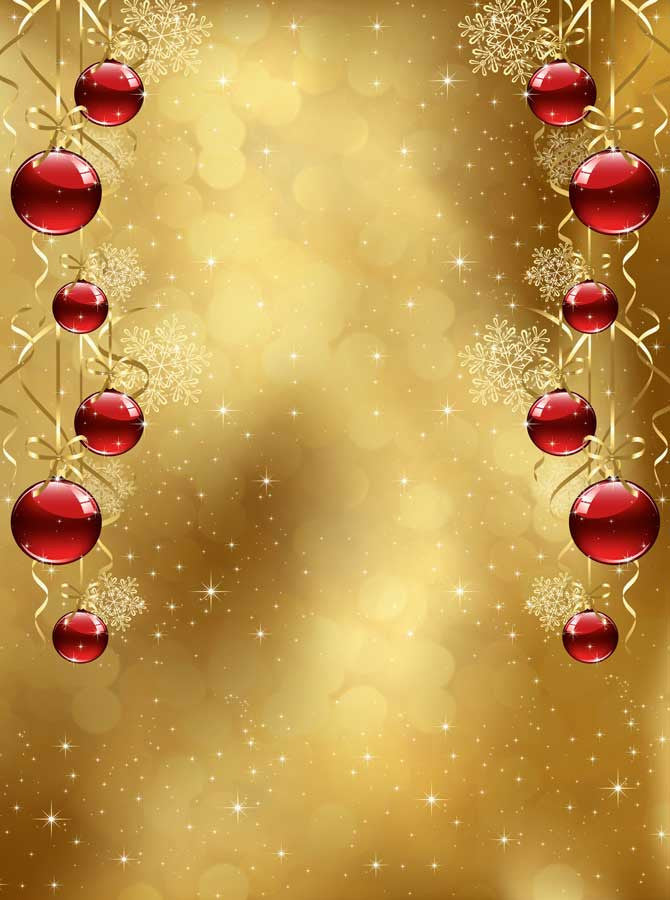 Printed Red Ornaments Gold Christmas Backdrop 3129 Backdrop Outlet