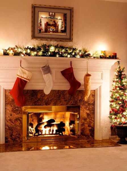 Christmas Mantel Fireplace with Tree Backdrop - 9329 – Backdrop Outlet