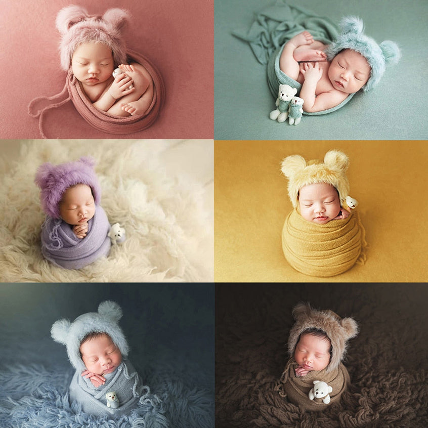 Fluffy Baby Bear Hat Prop And Wrap Set Backdrop Outlet