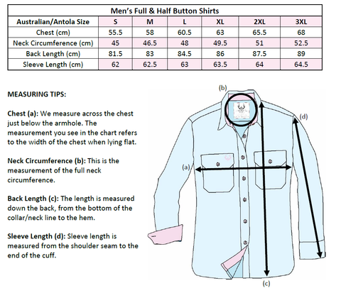 Size Chart - Country Work Shirts - Antola Trading