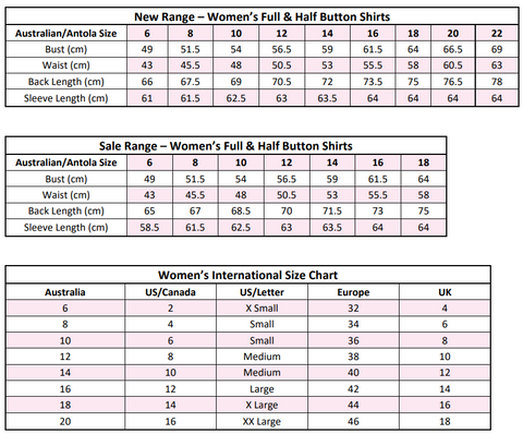 Size Chart - Country Work Shirts - Antola Trading