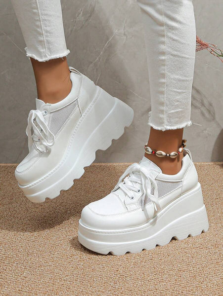 Stylish Women's Breathable Mesh Lace-Up Platform Sneakers for Spring & Autumn 2024 - Casual Punk Thick Sole Shoes