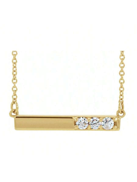 Elegant 14K Gold Diamond 3-Stone Bar Necklace - Choose Yellow, White, or Rose Gold