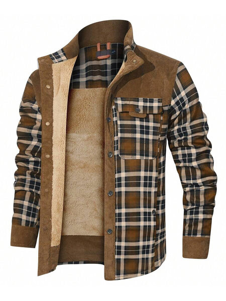 Men's Vintage American Check Velvet Lapel Long-Sleeved Jacket for Timeless Style