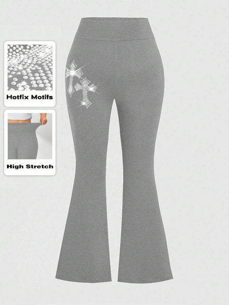 Plus Size Women's Flared Pants with Sequin and Rhinestone Accents - Fall Fashion Essential