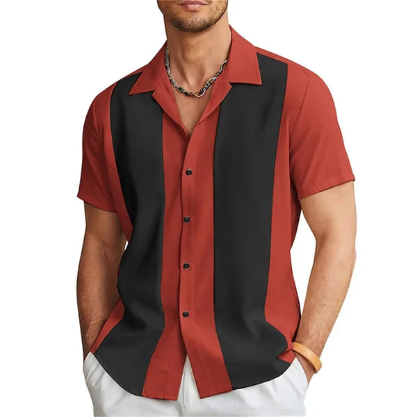 Bowling Shirts Button-Down Shirts Summer Casual Red Short Sleeve Color Block Lapel Street Wear Fashion