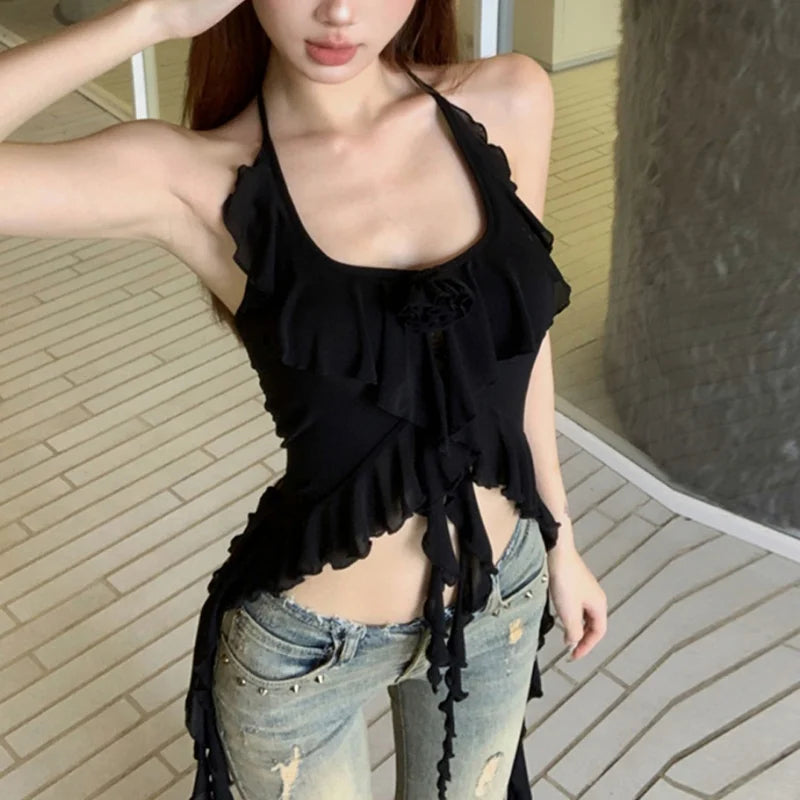 Women Camisole Summer Design Streamer Halterneck Slim Top