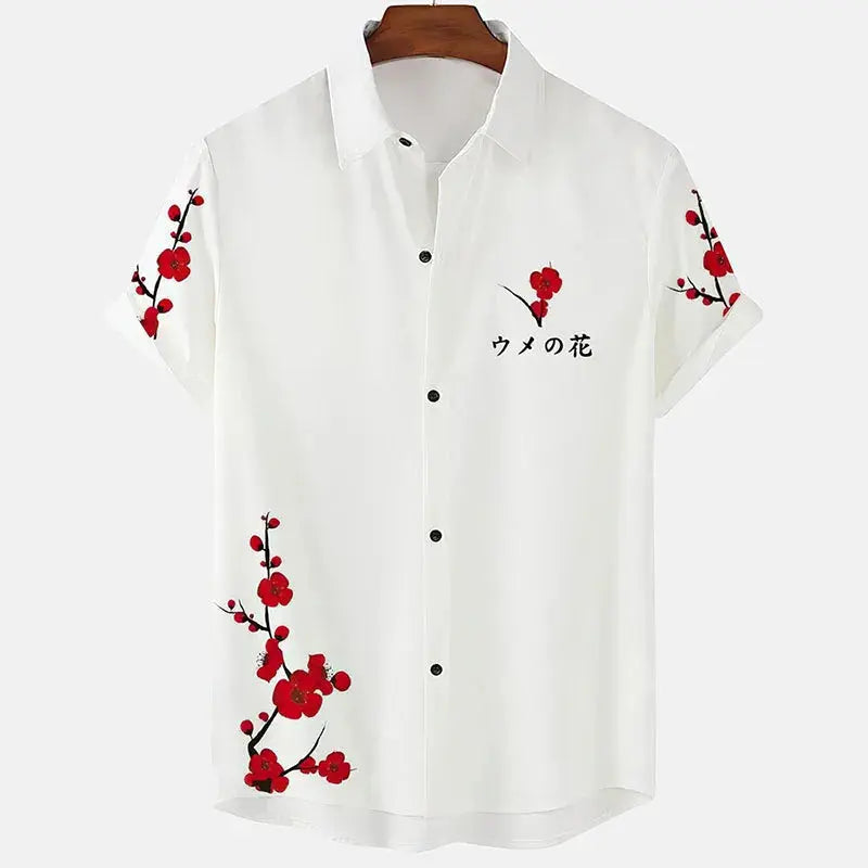 Mens Floral Chinese Style Short Sleeve Shirt
