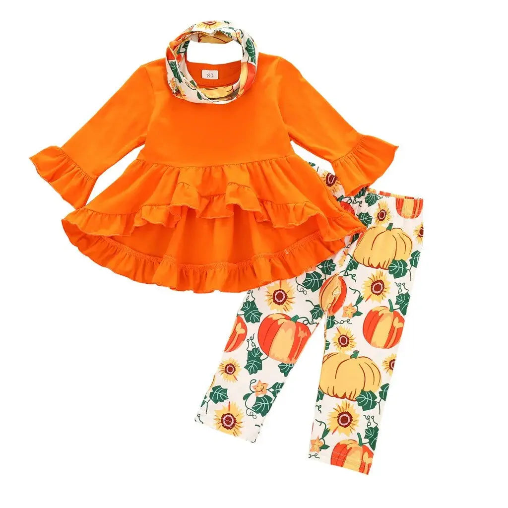 Toddler Halloween Pumpkin Print Dress Set Kia Day Design