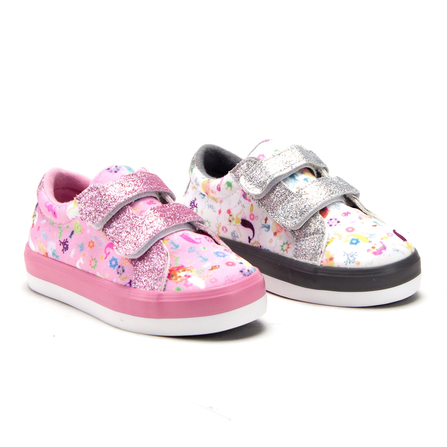 Toddler Little Girls Mermaid Print Twinkle Glitter Sneakers Flats Shoes ...