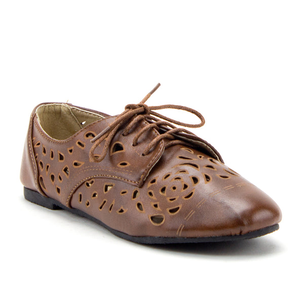 Women's Stacy-25 Lace Up Perforated Oxfords Laser Cut Designer Dress Shoes  | Jazame, Inc.