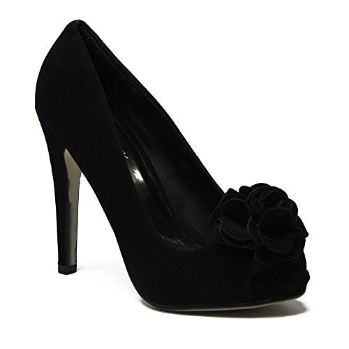 Women's Akira-02 Rosette Peep Toe Suede Pumps Dress Shoes | Jazame, Inc.