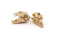 Tiny Tiger Skull, 2 Gold Plated Brass Tiger Skull Pendant (22x13x13mm) N0482 Q0160