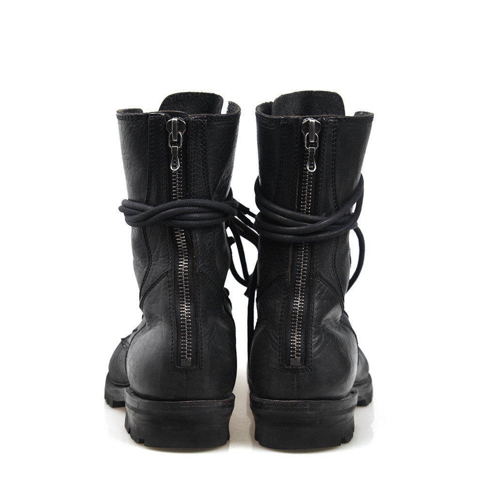 combat boots with zipper in back