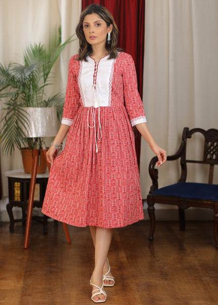 Exclusive maroon Ajrakh printed cotton one piece dress – Sujatra