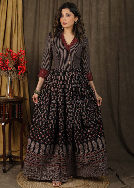 Exclusive Ajrakh printed one piece dress – Sujatra