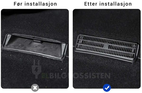 TSLA Ventilasjonsdeksel - Air Vent Cover - Tesla Model Y - Before After - Elbilgrossisten