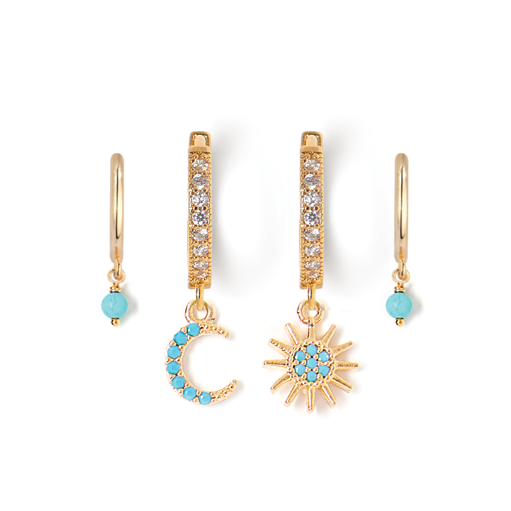 Huggie Turquoise/Star+Moon Earring Set 