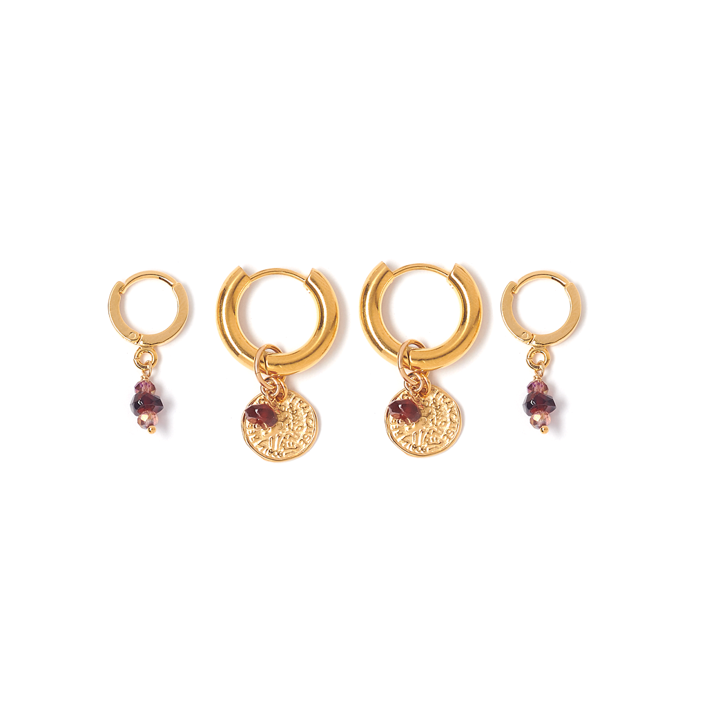 Coin Cluster Garnet Earring Set