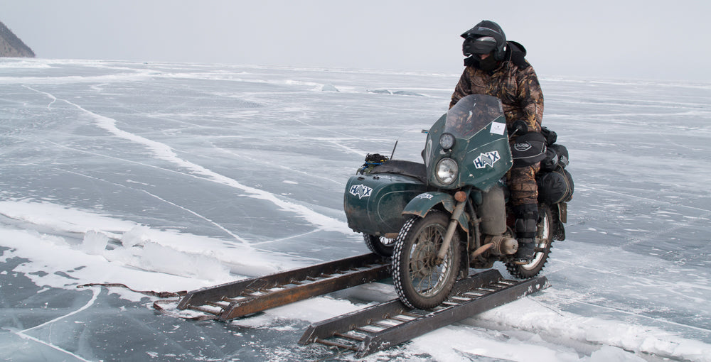 Carefully across a ice crack Lake Baikal