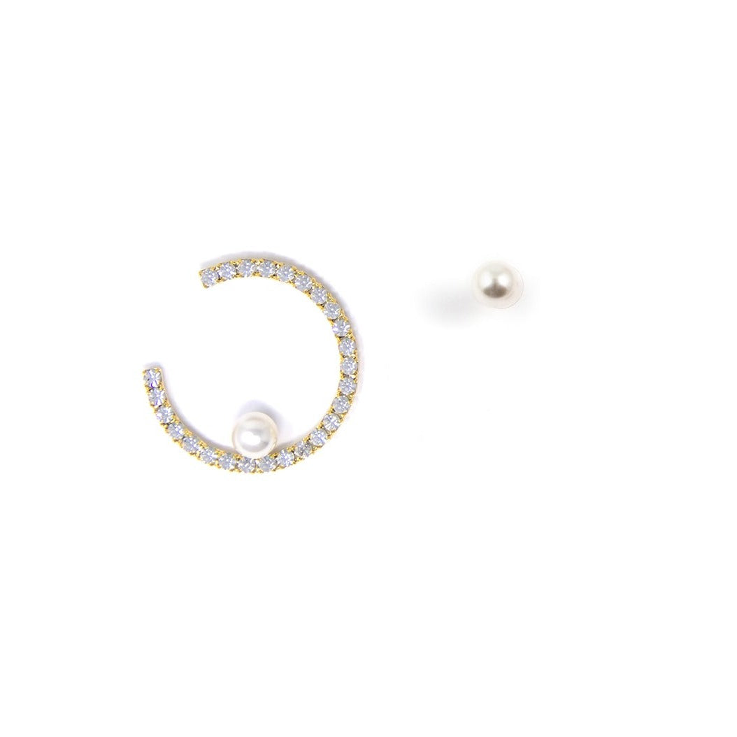 Small Open Crystal Hoop Earring w/ Affixed Pearl & Pearl Stud Earring