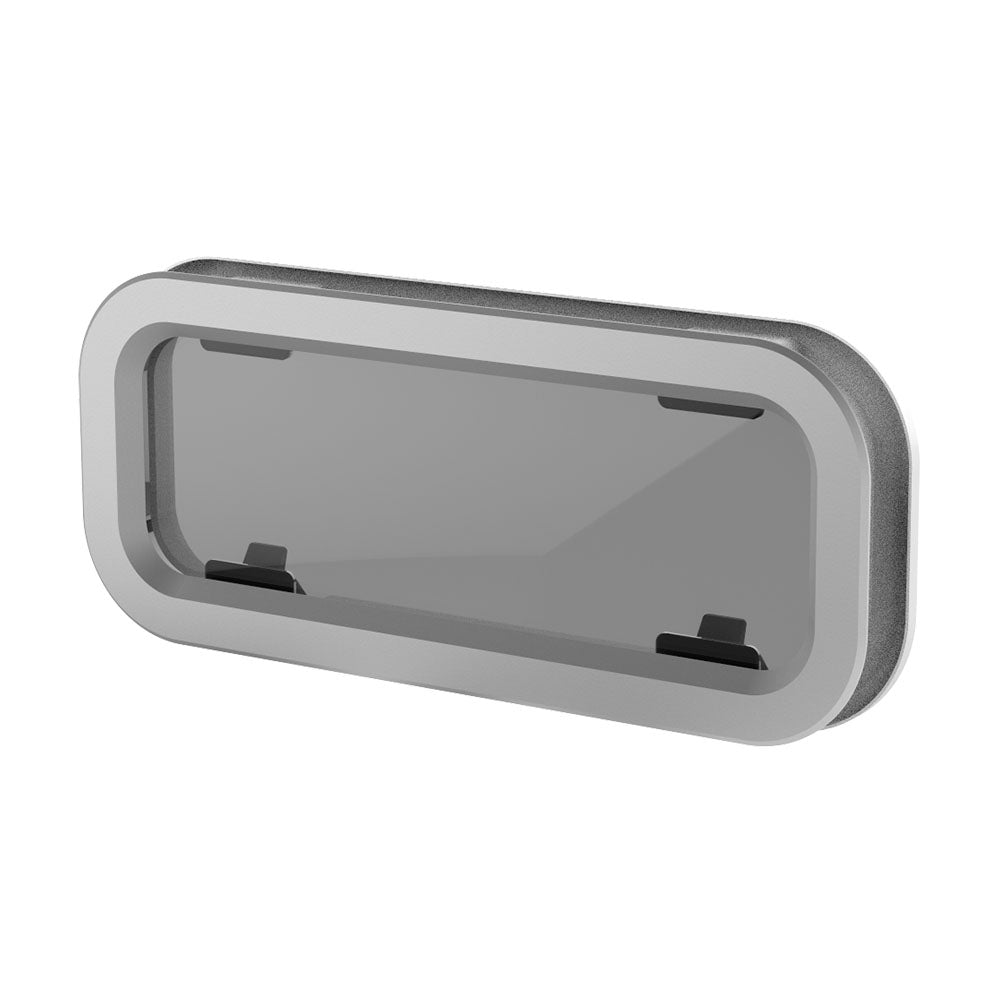 Lewmar Standard Portlight Size 3 - Cut Out: 17.1 x 42.9 cm (6 3/4 x 16 7/8 in) - Smoke Acrylic / Silver Frame, White Trim