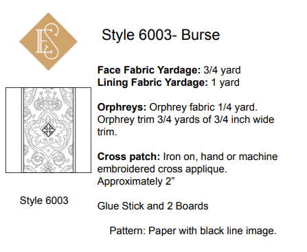 Burse sewing pattern with yardage information