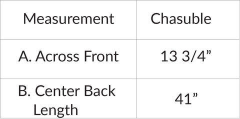 Spanish Chasuble Measurement Chart