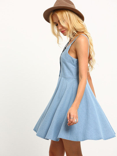 Mini Summer Trendy Buttoned Front Denim Skater Dress – Lyfie