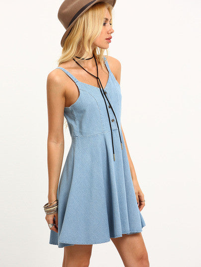 Mini Summer Trendy Buttoned Front Denim Skater Dress – Lyfie