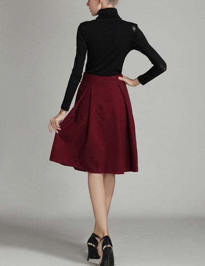 Burgundy High Waist Midi Wool Skirt – Lyfie