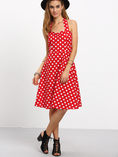 50s Polka Dot Halterneck Swing Dress red with black dot 81601 ...