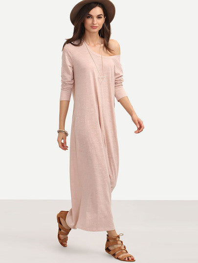 Pink Long Sleeve Loose Casual Maxi Dress – Lyfie