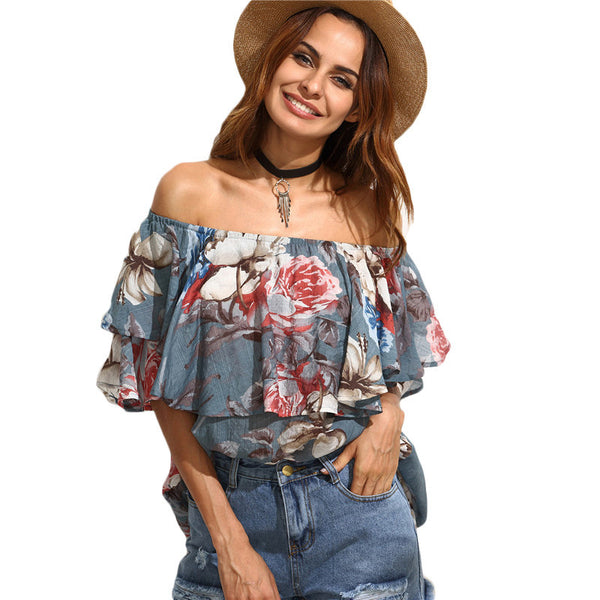 Multicolor Floral Half Sleeve Ruffle Off The Shoulder Blouse ♡ – Lyfie