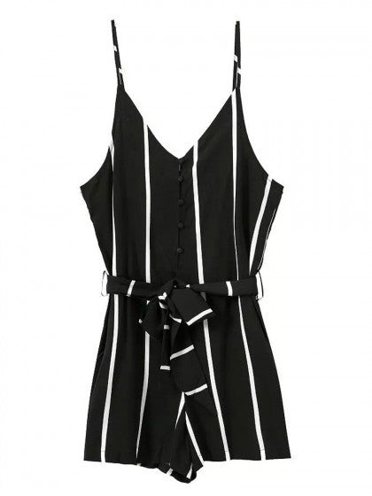 Striped Black Romper V Neck Playsuit – Lyfie