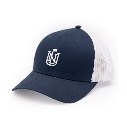 Navy & Gold Retro Diamond Patch Hat | Navy w/ White Mesh