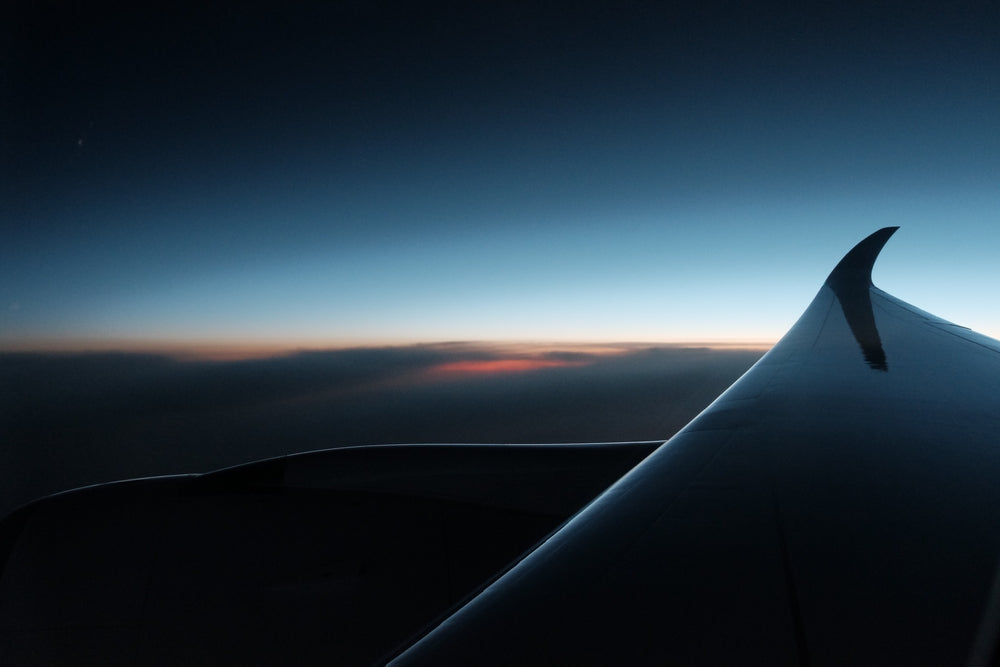 aircraft wing at dusk