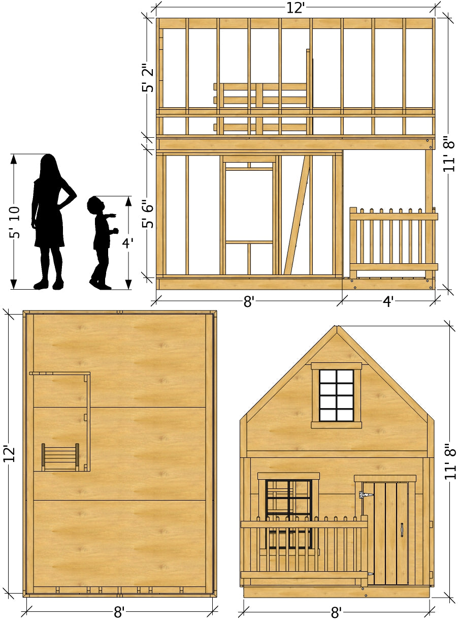 Porch And Loft Playhouse Plan For Kids · 8x12ft Pauls Playhouses