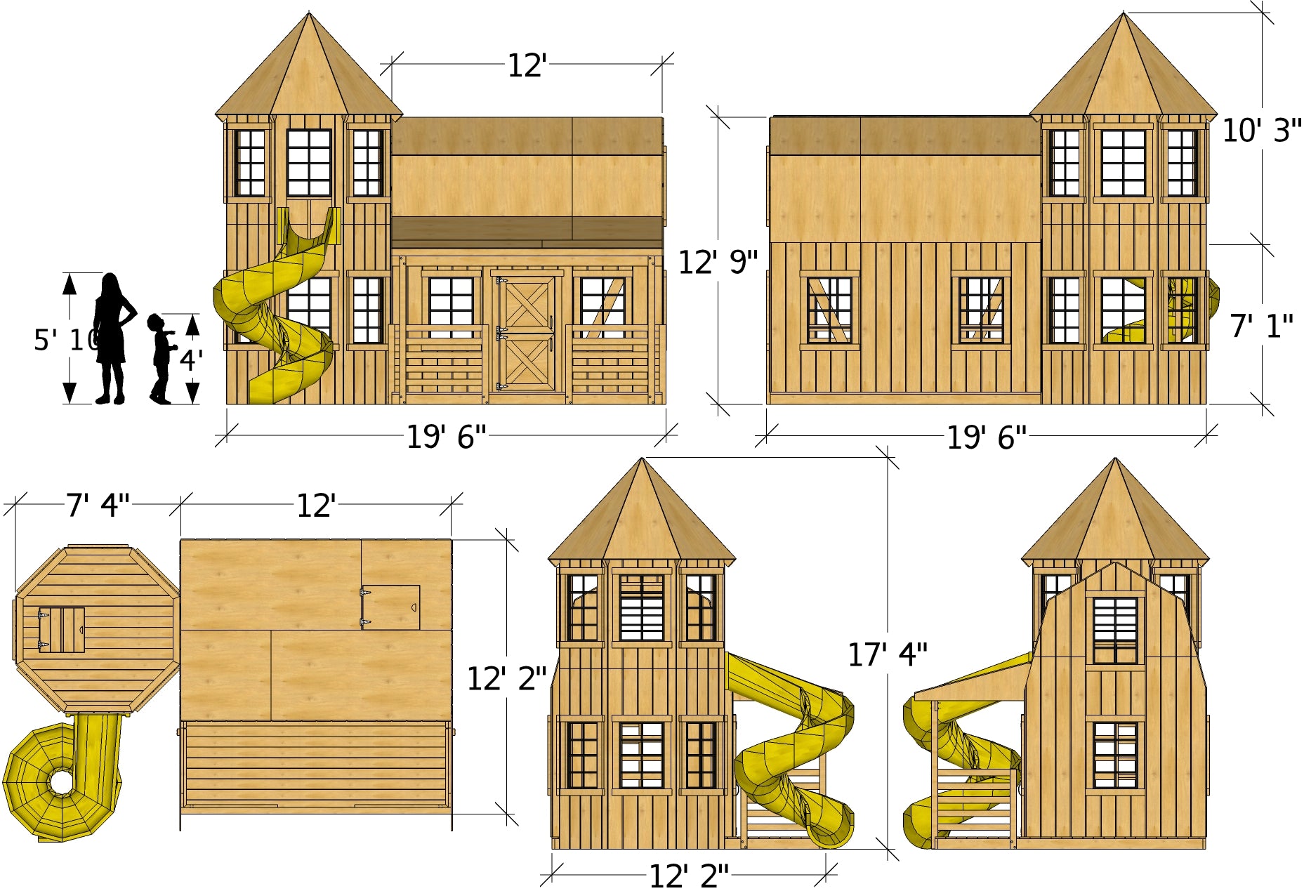 Large Barn &amp; Silo Playhouse Plan for Kids 12x19, Two ...