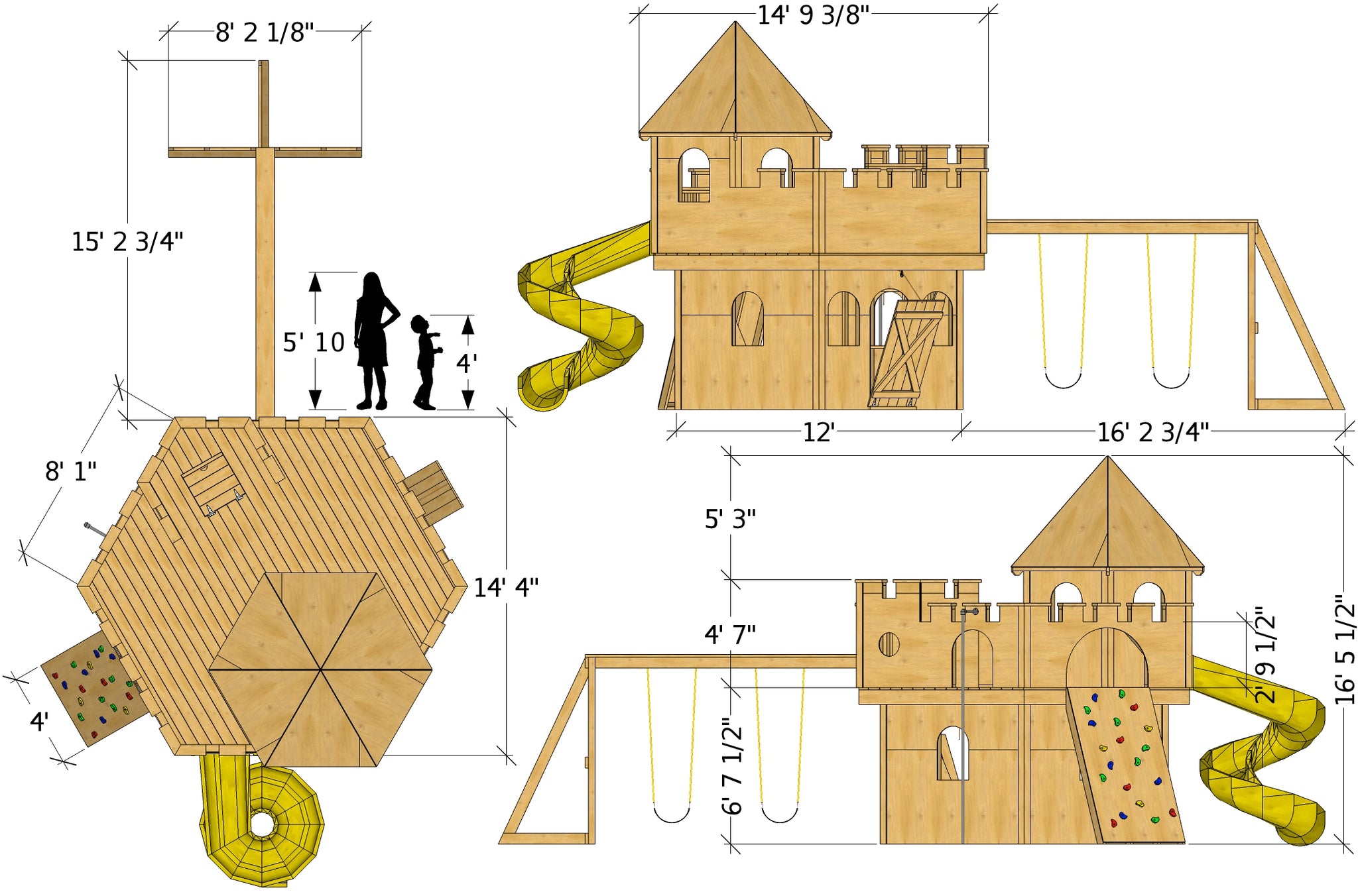 14x14 Whimsical Castle Playhouse Plan for Kids 2 Story 