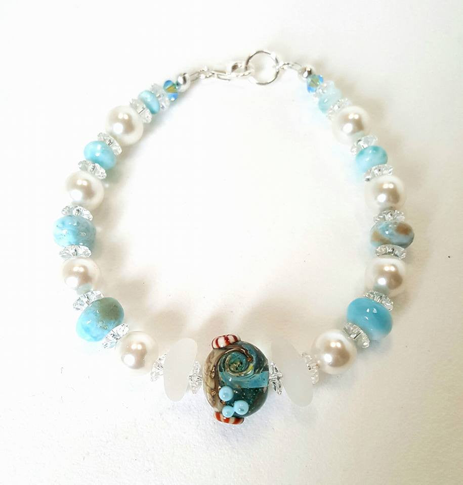 GENUINE Sea Glass Bracelet With Larimar – Surfside Sea Glass Jewelry