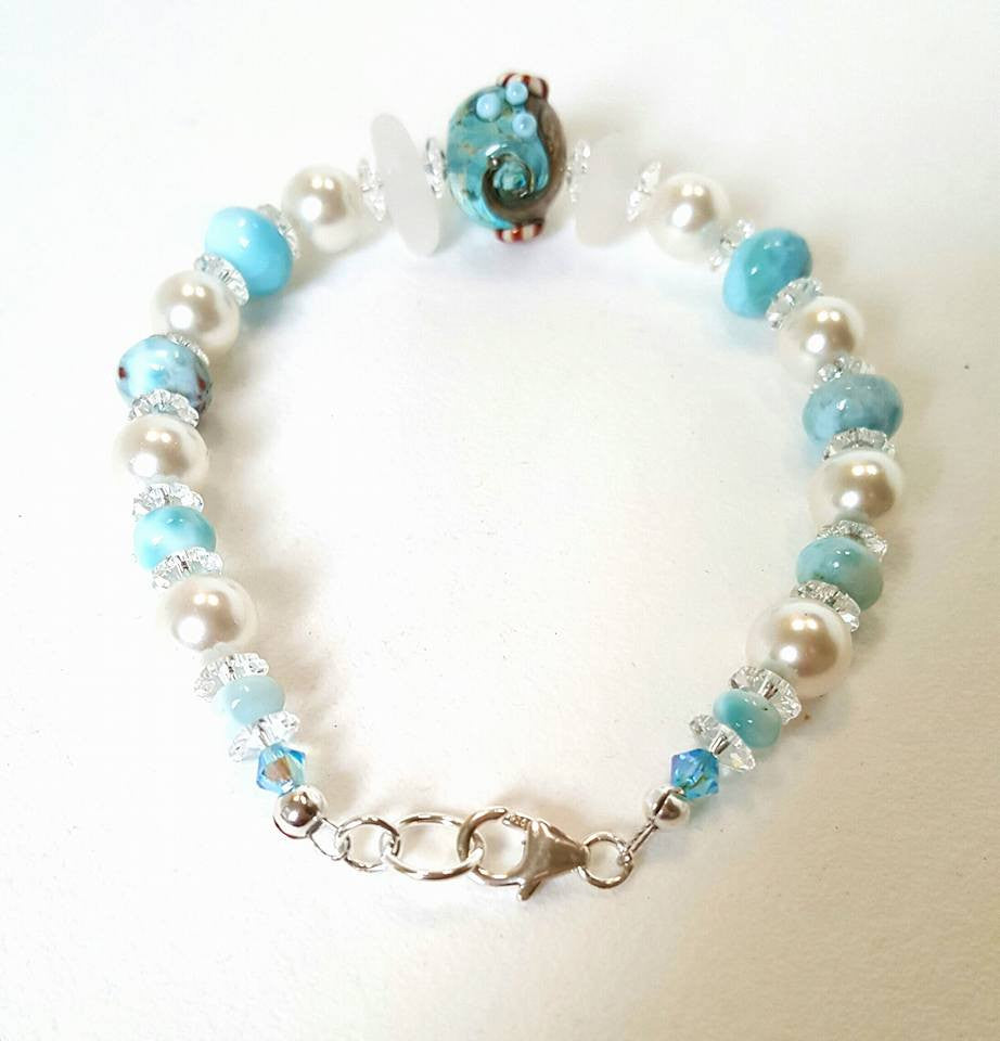 GENUINE Sea Glass Bracelet With Larimar