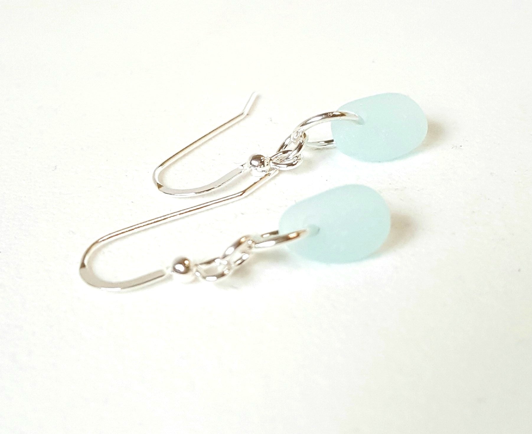 GENUINE Aqua Sea Glass Earrings Sterling Silver Choice Of Color ...