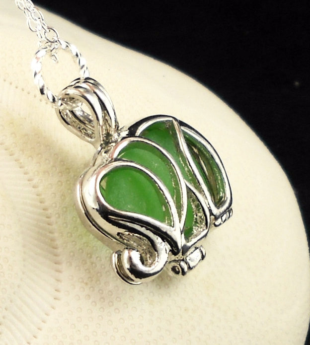 Elephant Locket With Real Green Sea Glass On Sale