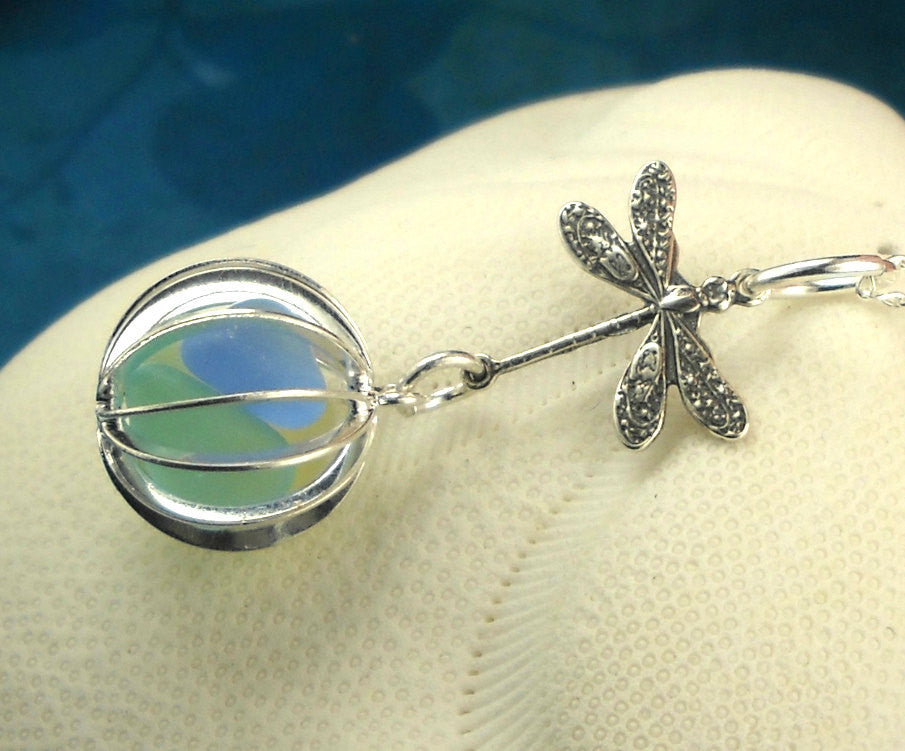 Dragonfly Necklace With GENUINE Sea Glass Necklace Locket Necklace