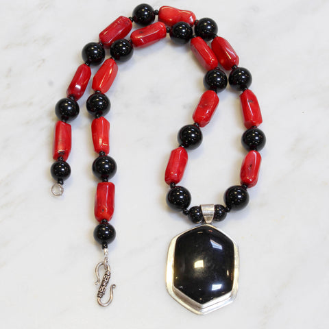 Red Coral and Onyx Necklace
