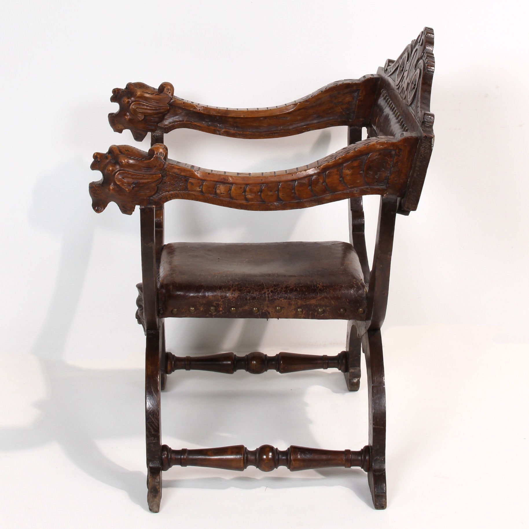 Carved 19th c. Savonarola Chair - Fatto a Mano Antiques